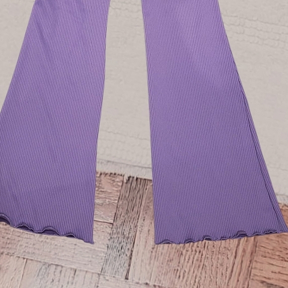 Purple Flare Rib-knit Pants with Lettuce Trim - Picture 7 of 14